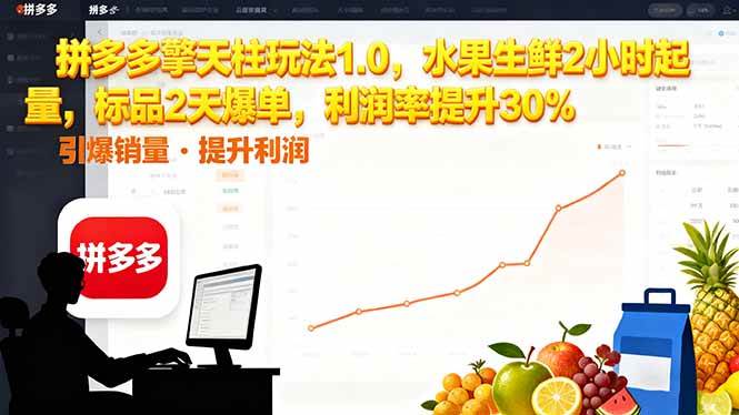 （16429期）拼多多 擎天柱玩法1.0，水果生鲜2小时起量，标品2天爆单，利润率提升30%