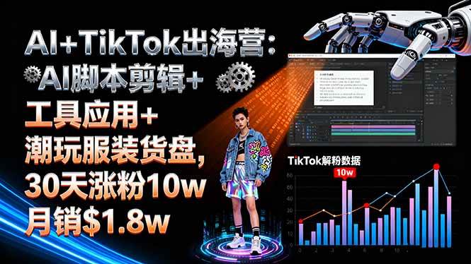 （16108期）AI+TikTok出海营:AI脚本剪辑+工具应用+潮玩服装货盘,30天涨粉10w月销$1.8w