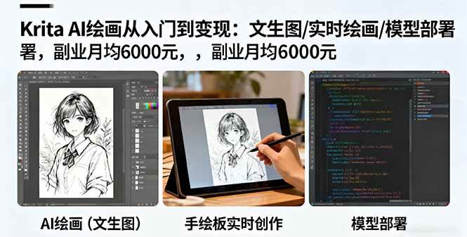 （16222期）Krita AI绘画从入门到变现：文生图/实时绘画/模型部署，副业月均6000元