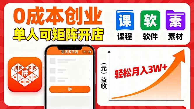 （16047期）拼多多虚拟电商，0成本，单人可矩阵开店，轻松月入3W+